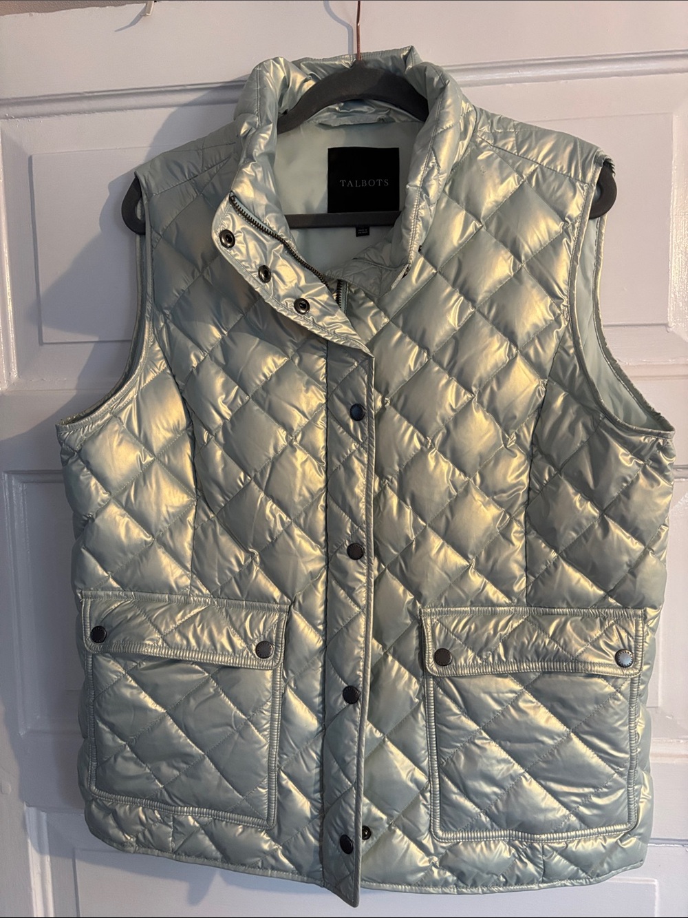 Talbots Quilted Metallic Light Silver Puffer Vest
